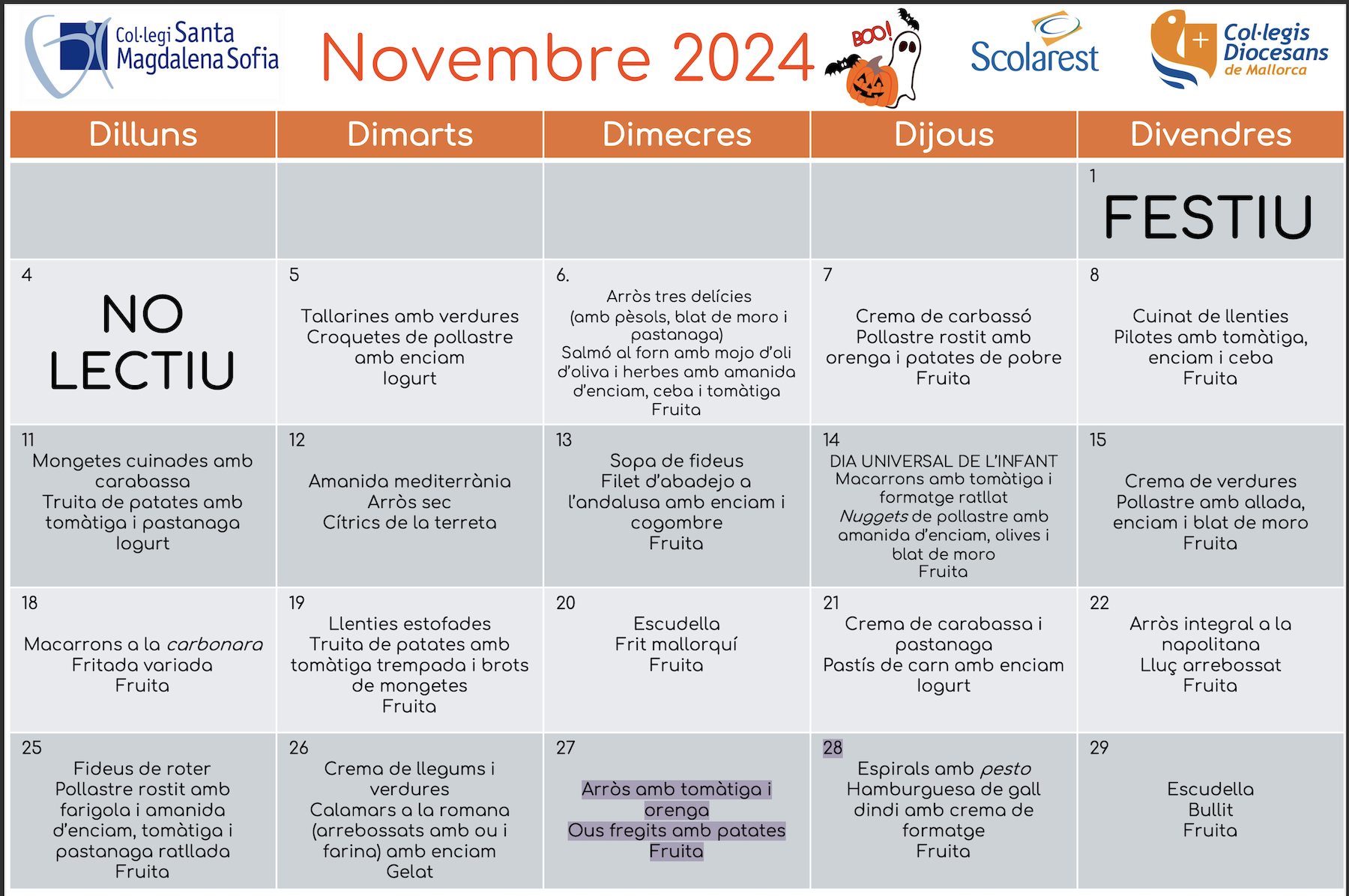 Menu novembre 2014